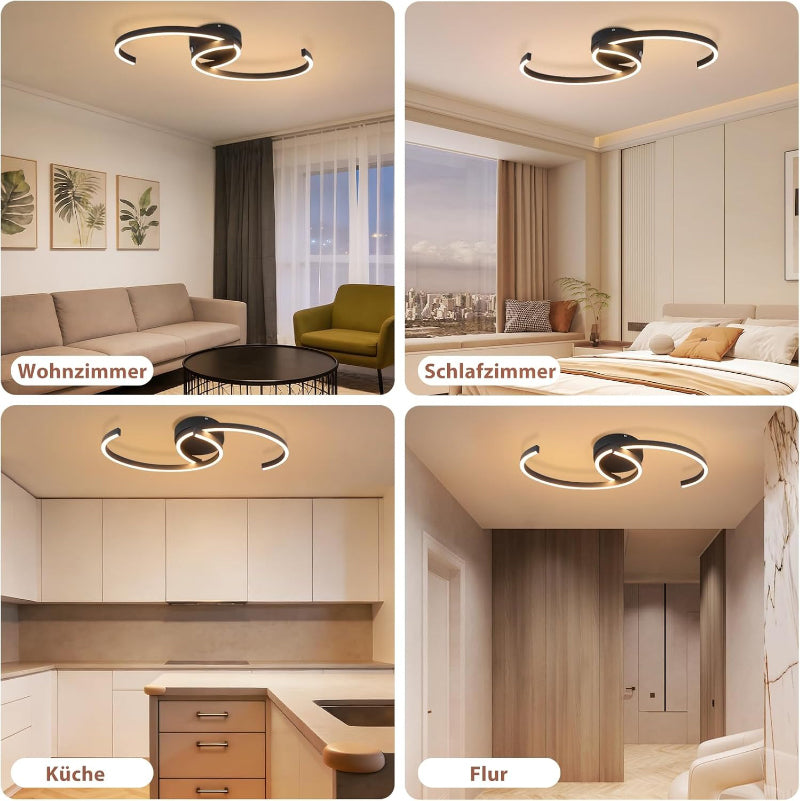 Homefire Deckenlampe LED Deckenleuchte Schlafzimmer - 24W Wohnzimmerlampe 3000K Warmweiß Küchenlampe 330° Drehbar Modern Design Schlafzimmerlampe Schwarz Deckenleuchten Aus Metall für Küche Flur Büro [Energieklasse F] - Homefire