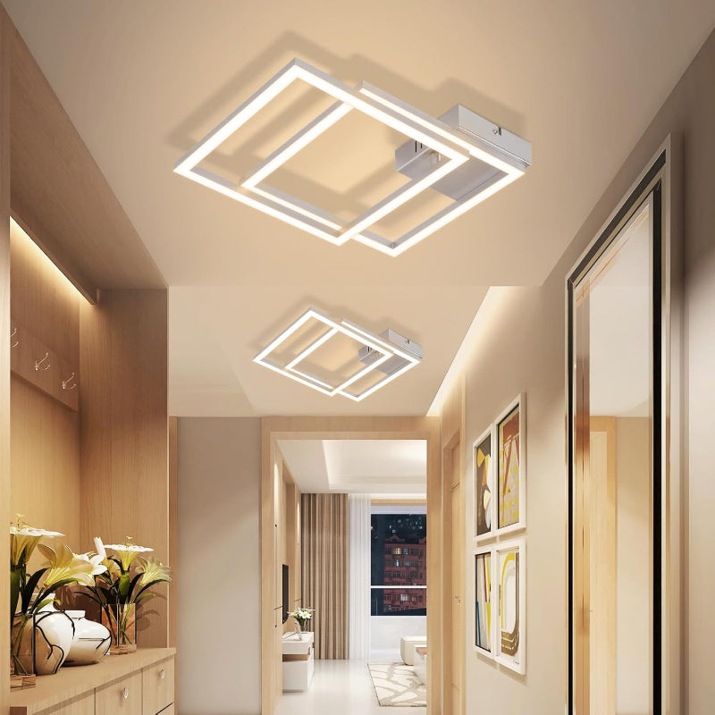 Homefire Deckenlampe LED Deckenleuchte Schlafzimmer - 24W Wohnzimmerlampe 3000K Warmweiß Küchenlampe Silber Drehbar Modern Design Schlafzimmerlampe Eckig Deckenleuchten für Küche Flur Wohnzimmer - Homefire
