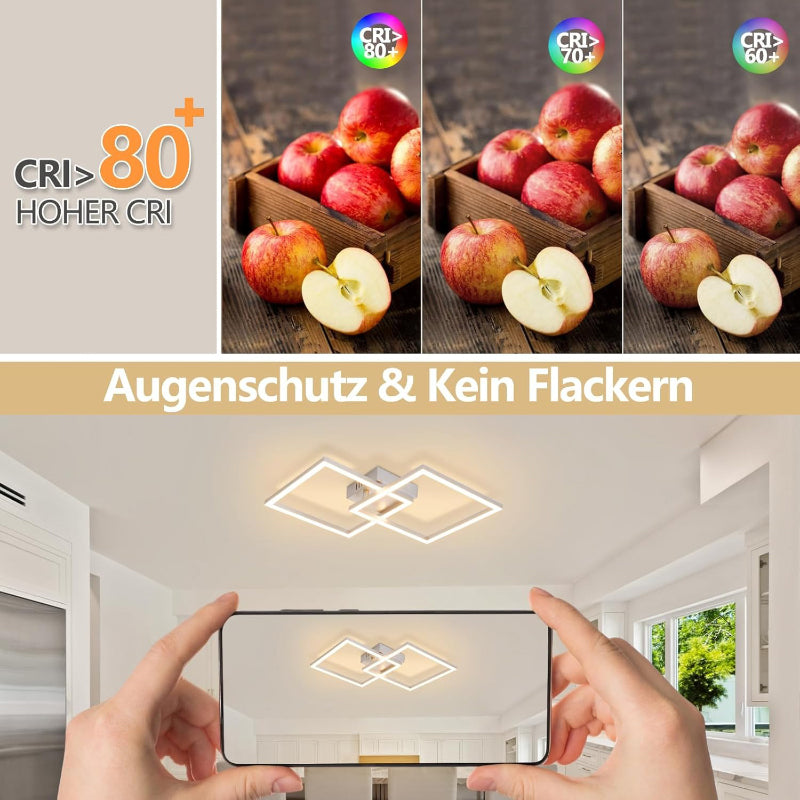 Homefire Deckenlampe LED Deckenleuchte Schlafzimmer - 24W Wohnzimmerlampe 3000K Warmweiß Küchenlampe Silber Drehbar Modern Design Schlafzimmerlampe Eckig Deckenleuchten für Küche Flur Wohnzimmer - Homefire