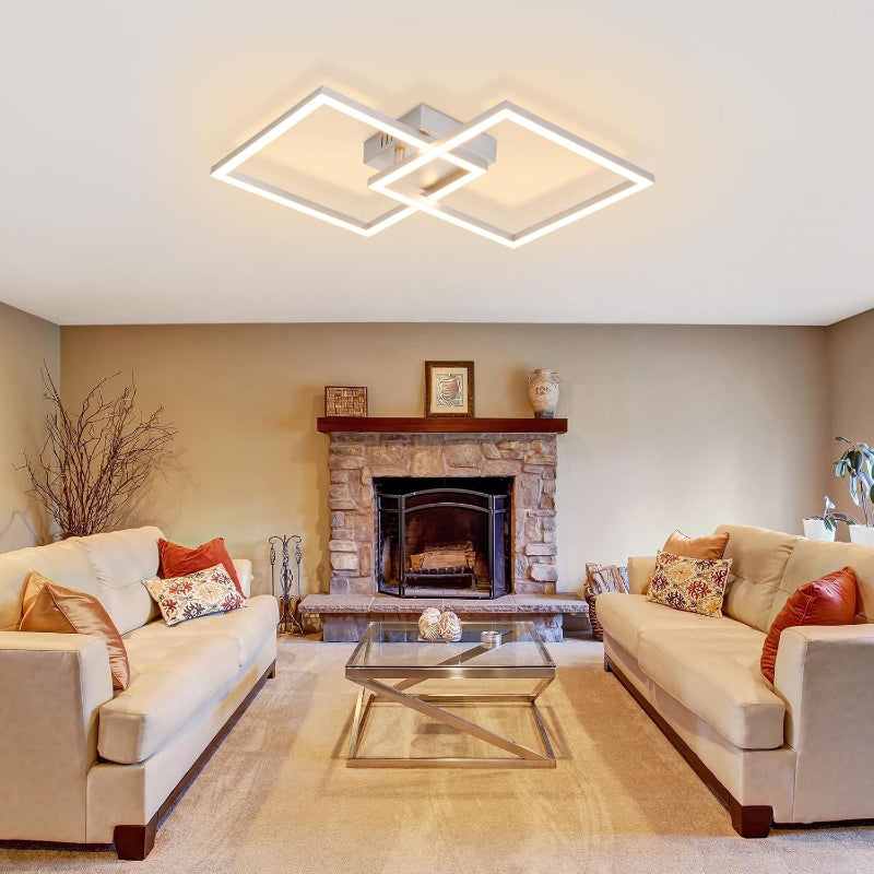 Homefire Deckenlampe LED Deckenleuchte Schlafzimmer - 24W Wohnzimmerlampe 3000K Warmweiß Küchenlampe Silber Drehbar Modern Design Schlafzimmerlampe Eckig Deckenleuchten für Küche Flur Wohnzimmer - Homefire