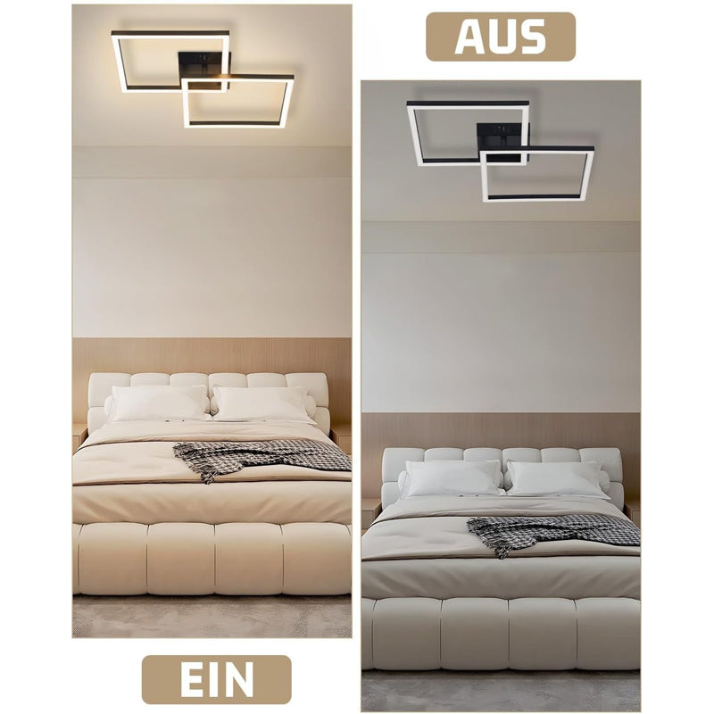 Homefire Deckenlampe LED Deckenleuchte Schlafzimmer - 24W Wohnzimmerlampe Warmweiß Küchenlampe Modern Esszimmerlampe Schwarz Eckig Deckenleuchten für Wohnzimmer Kinderzimmer [Energieklasse F] - Homefire
