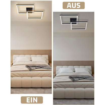 Homefire Deckenlampe LED Deckenleuchte Schlafzimmer - 24W Wohnzimmerlampe Warmweiß Küchenlampe Modern Esszimmerlampe Schwarz Eckig Deckenleuchten für Wohnzimmer Kinderzimmer [Energieklasse F] - Homefire