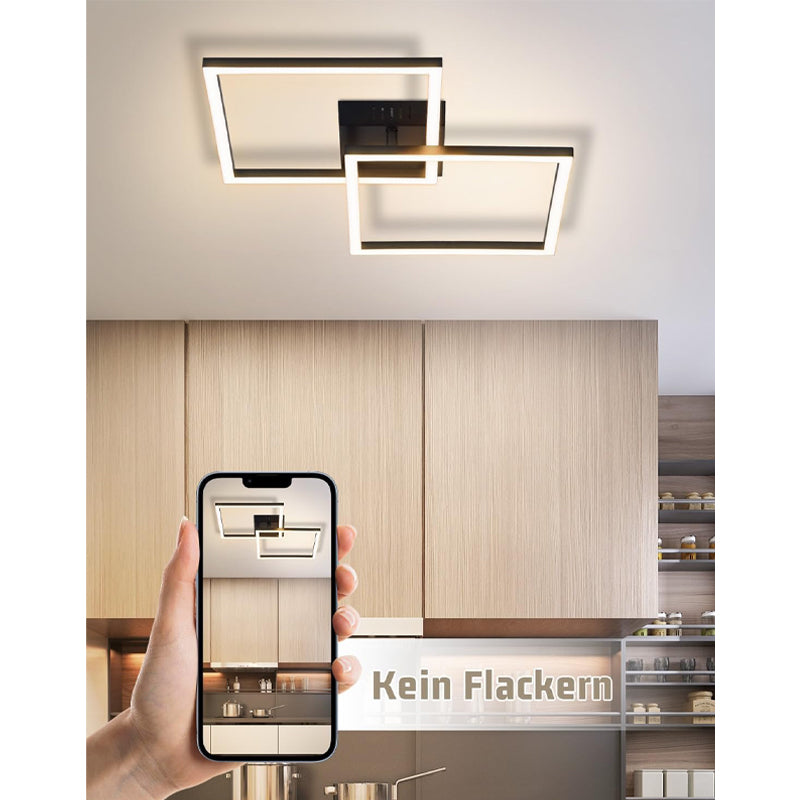 Homefire Deckenlampe LED Deckenleuchte Schlafzimmer - 24W Wohnzimmerlampe Warmweiß Küchenlampe Modern Esszimmerlampe Schwarz Eckig Deckenleuchten für Wohnzimmer Kinderzimmer [Energieklasse F] - Homefire