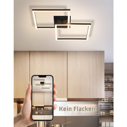 Homefire Deckenlampe LED Deckenleuchte Schlafzimmer - 24W Wohnzimmerlampe Warmweiß Küchenlampe Modern Esszimmerlampe Schwarz Eckig Deckenleuchten für Wohnzimmer Kinderzimmer [Energieklasse F] - Homefire