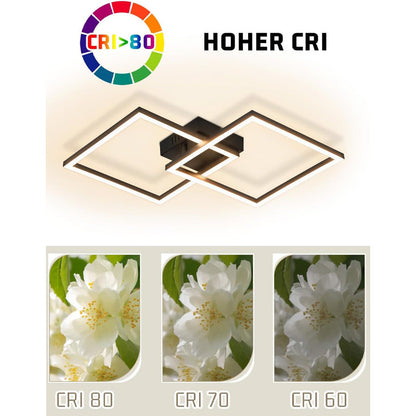 Homefire Deckenlampe LED Deckenleuchte Schlafzimmer - 24W Wohnzimmerlampe Warmweiß Küchenlampe Modern Esszimmerlampe Schwarz Eckig Deckenleuchten für Wohnzimmer Kinderzimmer [Energieklasse F] - Homefire
