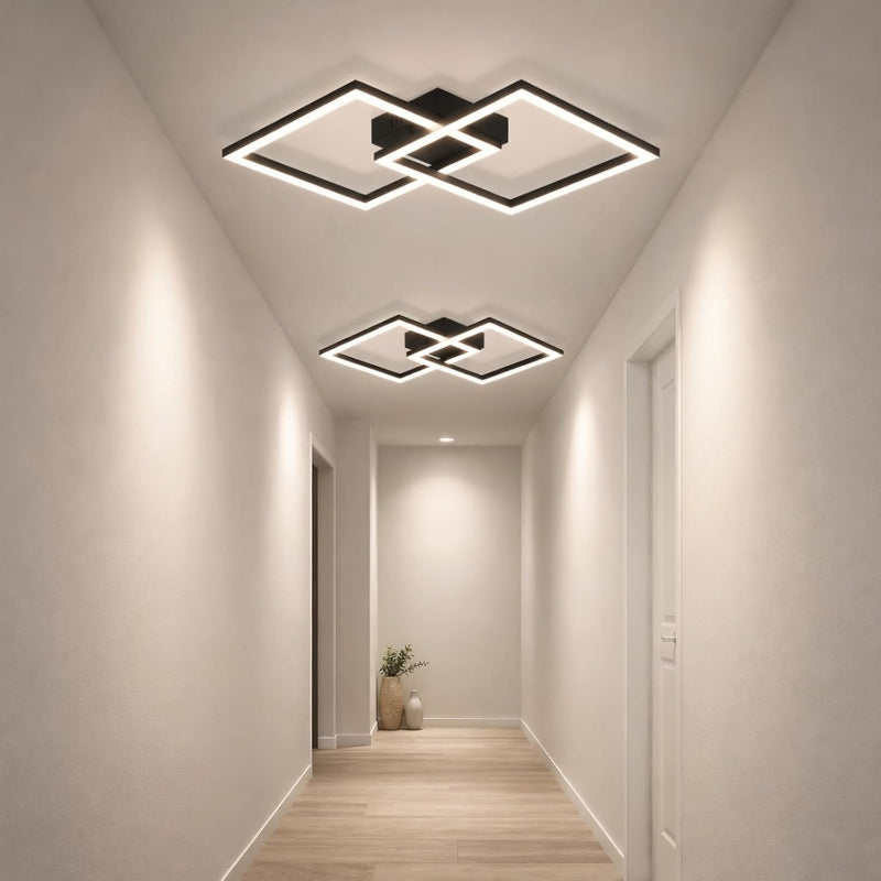 Homefire Deckenlampe LED Deckenleuchte Schlafzimmer - 24W Wohnzimmerlampe Warmweiß Küchenlampe Modern Esszimmerlampe Schwarz Eckig Deckenleuchten für Wohnzimmer Kinderzimmer [Energieklasse F] - Homefire