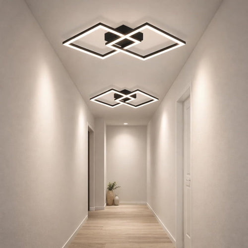 Homefire Deckenlampe LED Deckenleuchte Schlafzimmer - 24W Wohnzimmerlampe Warmweiß Küchenlampe Modern Esszimmerlampe Schwarz Eckig Deckenleuchten für Wohnzimmer Kinderzimmer [Energieklasse F] - Homefire