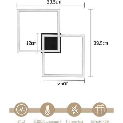 Homefire Deckenlampe LED Deckenleuchte Schlafzimmer - 24W Wohnzimmerlampe Warmweiß Küchenlampe Modern Esszimmerlampe Schwarz Eckig Deckenleuchten für Wohnzimmer Kinderzimmer [Energieklasse F] - Homefire
