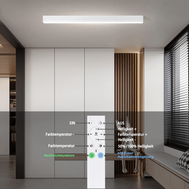 Homefire Deckenlampe LED Deckenleuchte Schlafzimmer - 44W Modern Wohnzimmer 80CM Lang Weiß Büro Deckenbeleuchtung Wohnzimmerlampe Dimmbar mit Fernbedienung Schlafzimmerlampe für Küche Flur [Energieklasse A] - Homefire