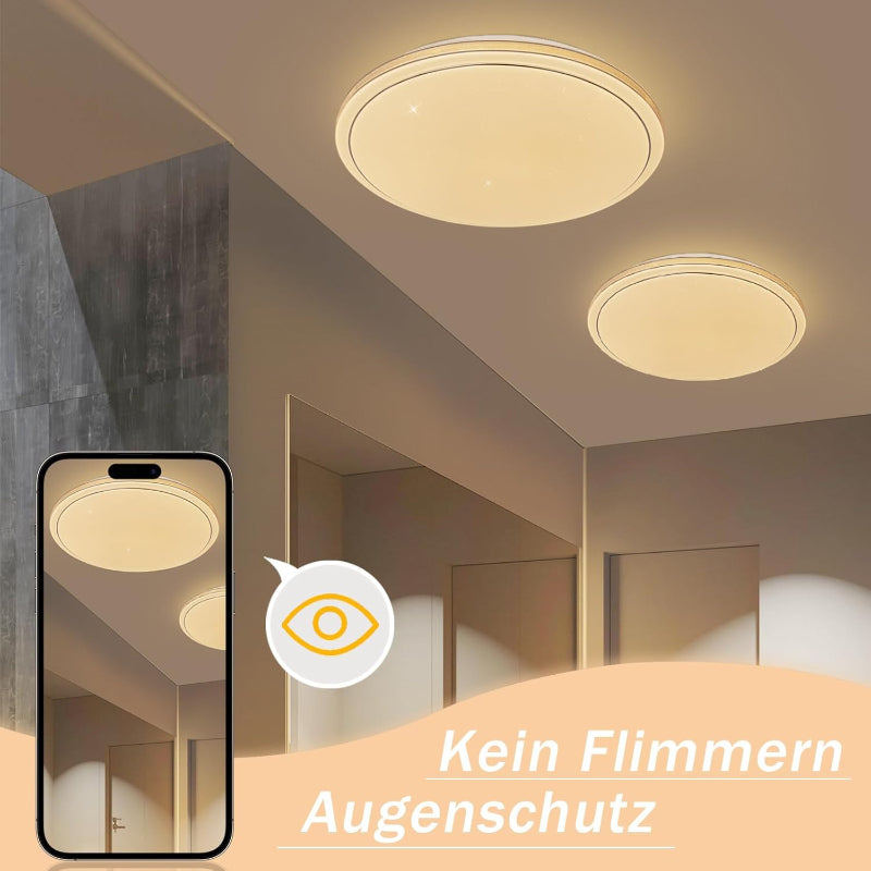 Homefire Deckenlampe LED Deckenleuchte Schlafzimmer - Ø27cm Schlafzimmerlampe Sternenhimmel 12W Flurlampe Warmweiß Modern Küchenlampe Rund Wohnzimmer Deckenbeleuchtung für Flur Küche Kinderzimmer [Energieklasse G] - Homefire