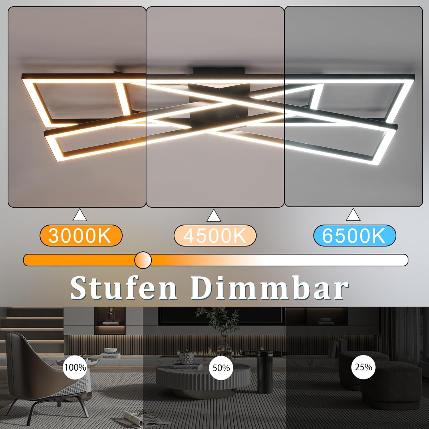 Homefire Deckenlampe LED Deckenleuchte Schlafzimmer - Schwarz 45W Wohnzimmerlampe Dimmbar Schlafzimmerlampe mit Fernbedienung Modern Design Wohnzimmer Flurlampe Metall Deckenlampen für Küche Esszimmer - Homefire