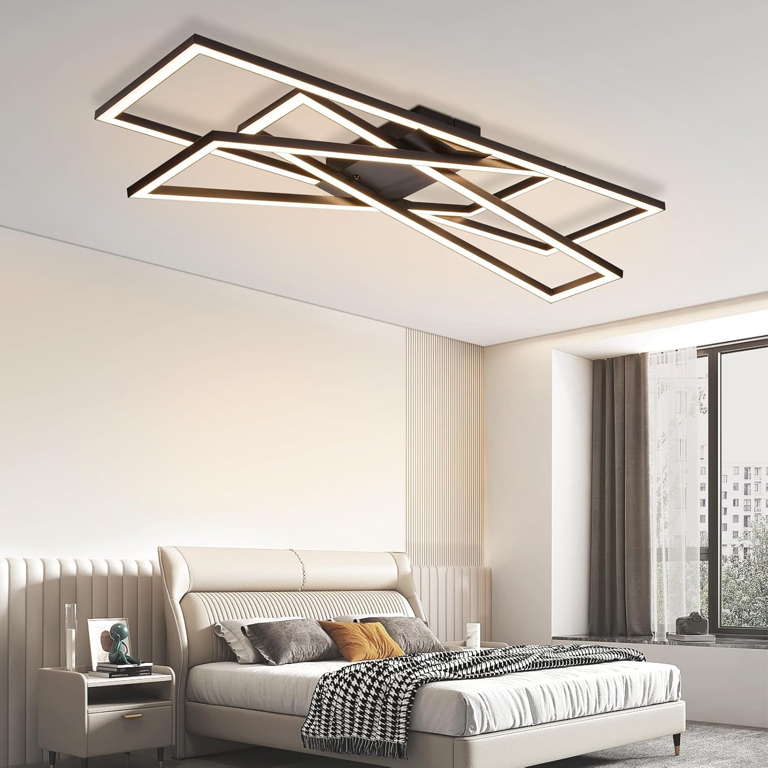 Homefire Deckenlampe LED Deckenleuchte Schlafzimmer - Schwarz 45W Wohnzimmerlampe Dimmbar Schlafzimmerlampe mit Fernbedienung Modern Design Wohnzimmer Flurlampe Metall Deckenlampen für Küche Esszimmer - Homefire