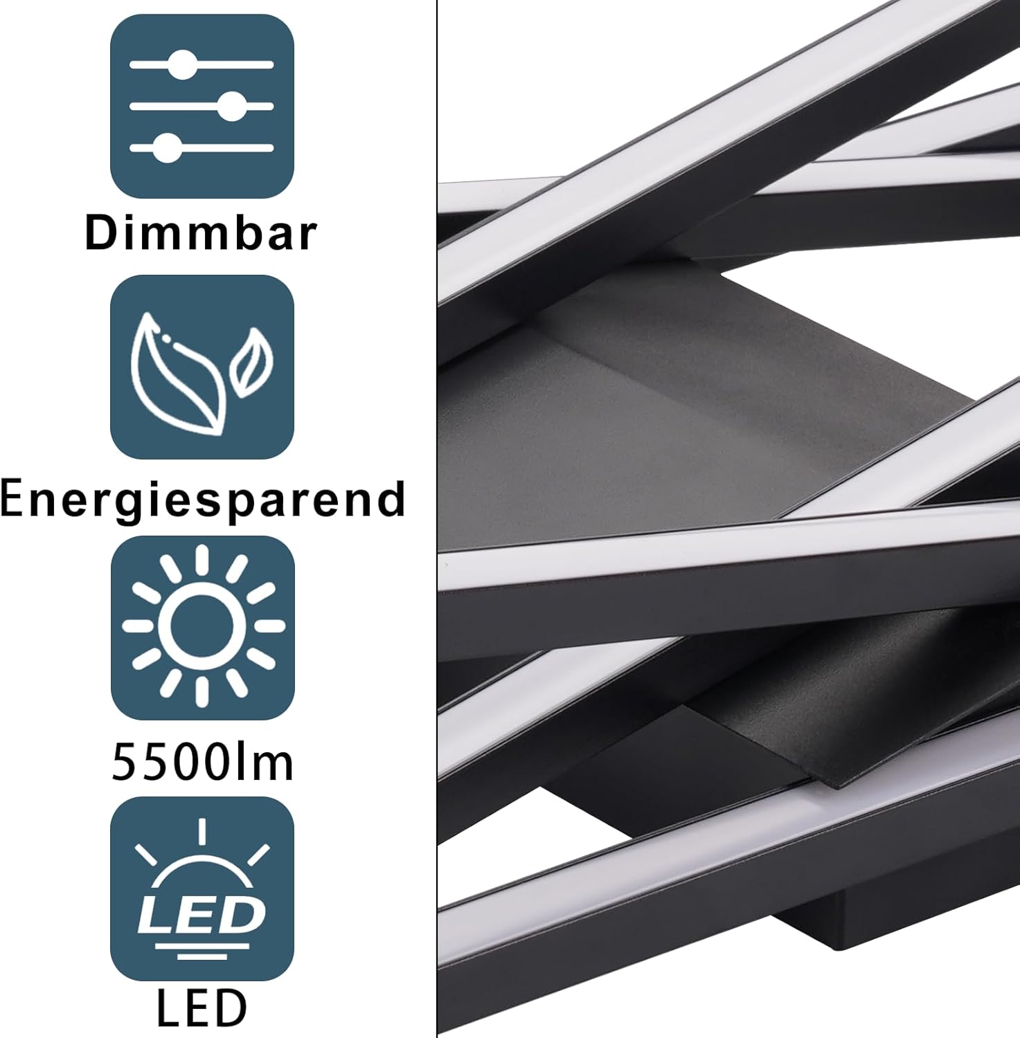 Homefire Deckenlampe LED Deckenleuchte Schlafzimmer - Schwarz 45W Wohnzimmerlampe Dimmbar Schlafzimmerlampe mit Fernbedienung Modern Design Wohnzimmer Flurlampe Metall Deckenlampen für Küche Esszimmer - Homefire