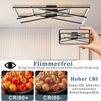 Homefire Deckenlampe LED Deckenleuchte Schlafzimmer - Schwarz 45W Wohnzimmerlampe Dimmbar Schlafzimmerlampe mit Fernbedienung Modern Design Wohnzimmer Flurlampe Metall Deckenlampen für Küche Esszimmer - Homefire