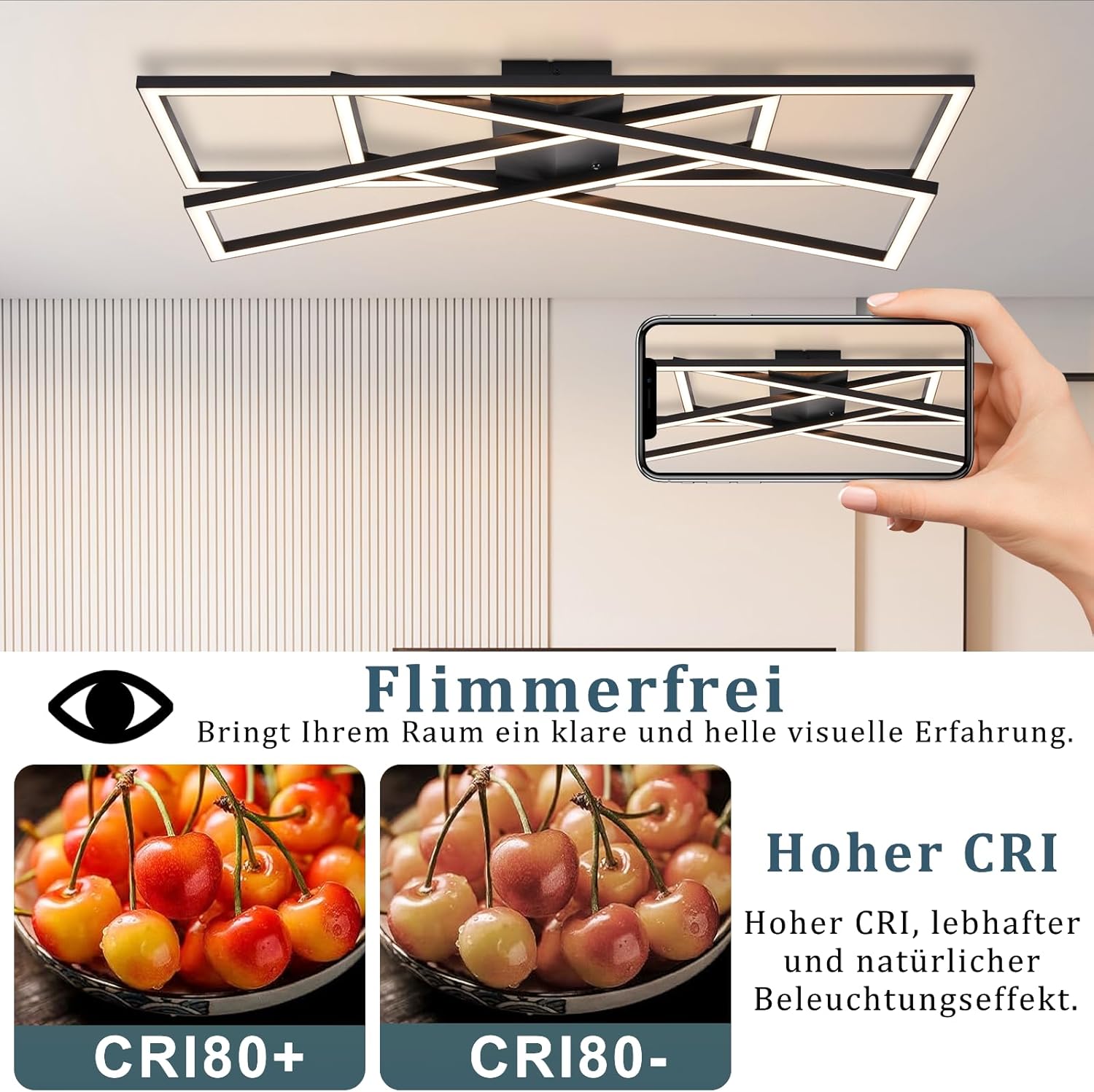 Homefire Deckenlampe LED Deckenleuchte Schlafzimmer - Schwarz 45W Wohnzimmerlampe Dimmbar Schlafzimmerlampe mit Fernbedienung Modern Design Wohnzimmer Flurlampe Metall Deckenlampen für Küche Esszimmer - Homefire