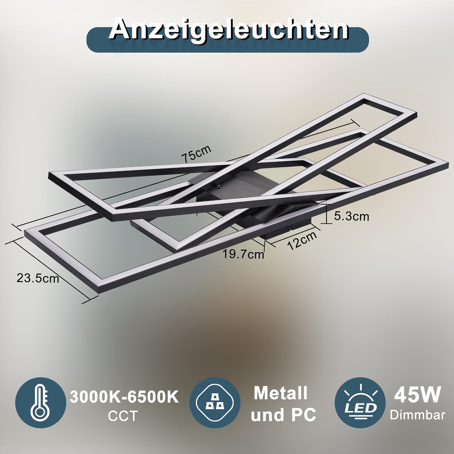 Homefire Deckenlampe LED Deckenleuchte Schlafzimmer - Schwarz 45W Wohnzimmerlampe Dimmbar Schlafzimmerlampe mit Fernbedienung Modern Design Wohnzimmer Flurlampe Metall Deckenlampen für Küche Esszimmer - Homefire
