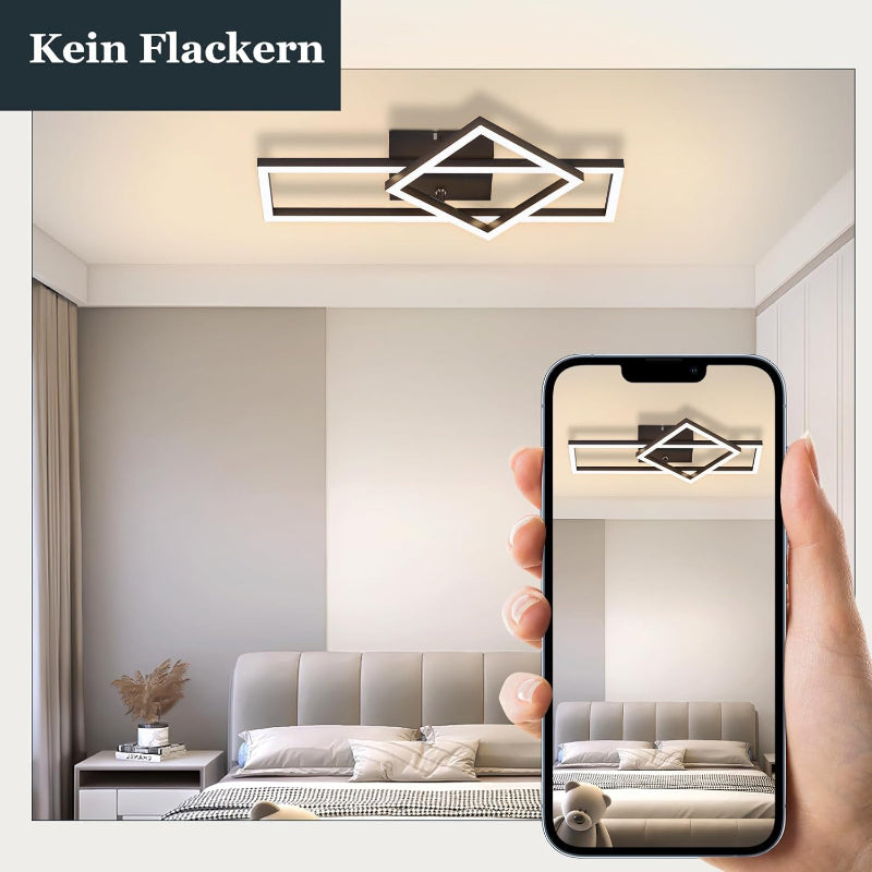 Homefire Deckenlampe LED Deckenleuchte Schlafzimmer - Schwarz Schlafzimmerlampe Schwenkbar 20W Modern Design Küchenlampe 3000K Warmweiß Metall Flur Deckenbeleuchtung für Büro Wohnzimmer Esszimmer [Energieklasse F] - Homefire