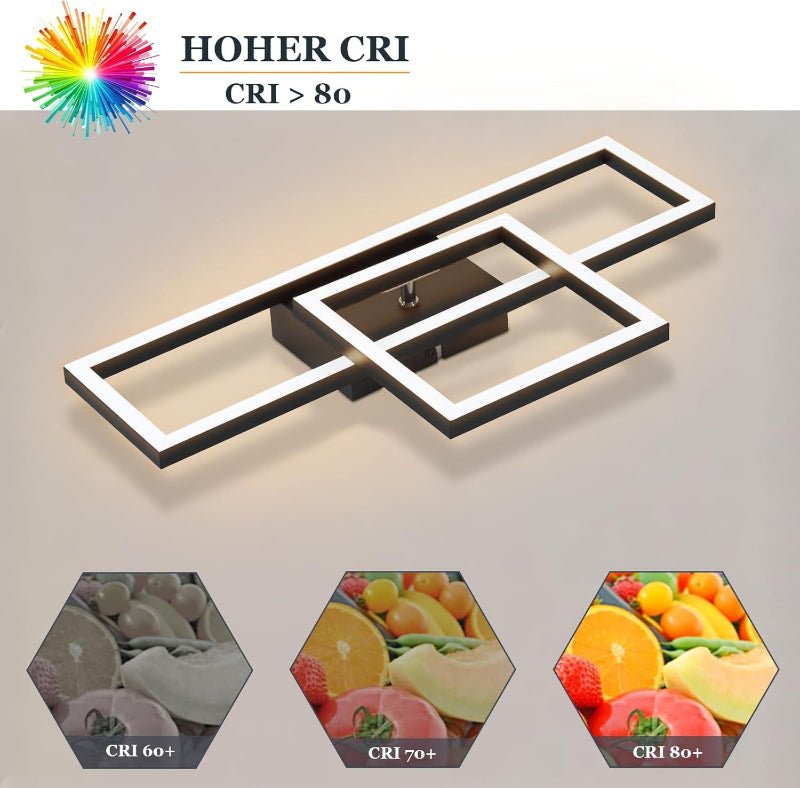 Homefire Deckenlampe LED Deckenleuchte Schlafzimmer - Schwarz Schlafzimmerlampe Schwenkbar 20W Modern Design Küchenlampe 3000K Warmweiß Metall Flur Deckenbeleuchtung für Büro Wohnzimmer Esszimmer [Energieklasse F] - Homefire