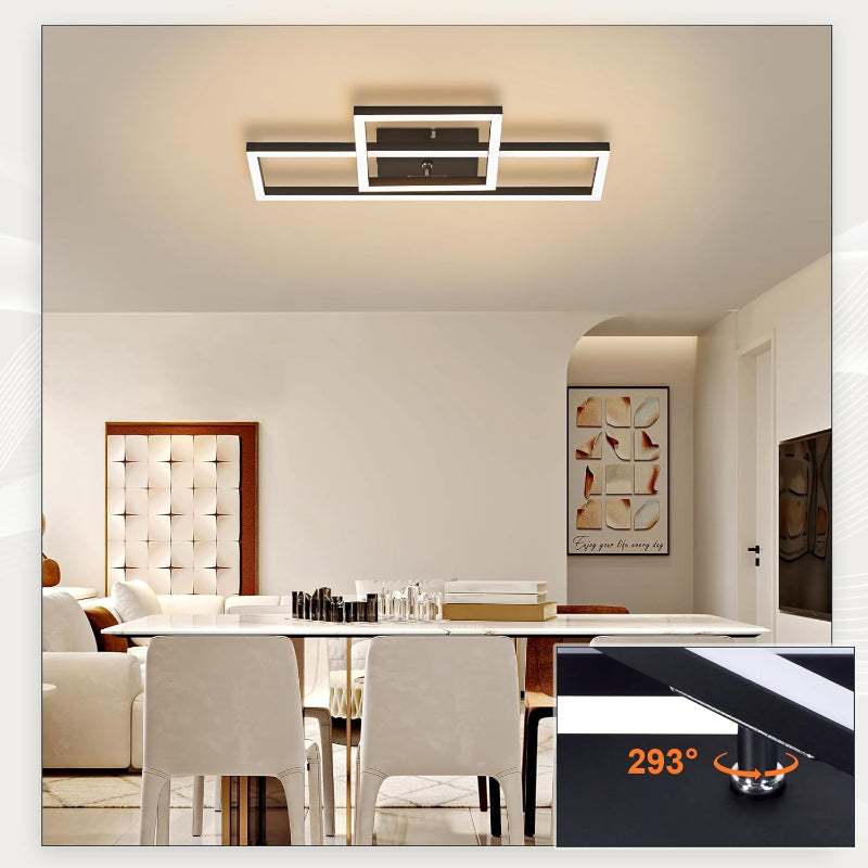 Homefire Deckenlampe LED Deckenleuchte Schlafzimmer - Schwarz Schlafzimmerlampe Schwenkbar 20W Modern Design Küchenlampe 3000K Warmweiß Metall Flur Deckenbeleuchtung für Büro Wohnzimmer Esszimmer [Energieklasse F] - Homefire