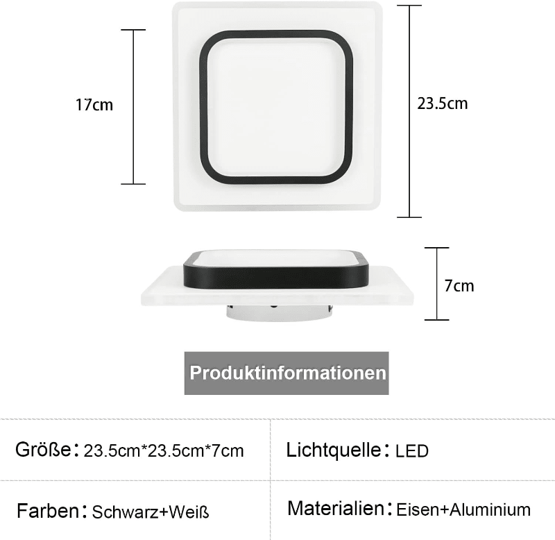 Homefire Deckenlampe LED Deckenleuchte Wohnzimmer - 16W Küchenlampe Warmweiß Schlafzimmerlampe Modern Wohnzimmerlampe Schwarz Flur Deckenbeleuchtung Klein Flurlampe Ø23.5cm für Küche Schlafzimmer [Energieklasse F] - Homefire