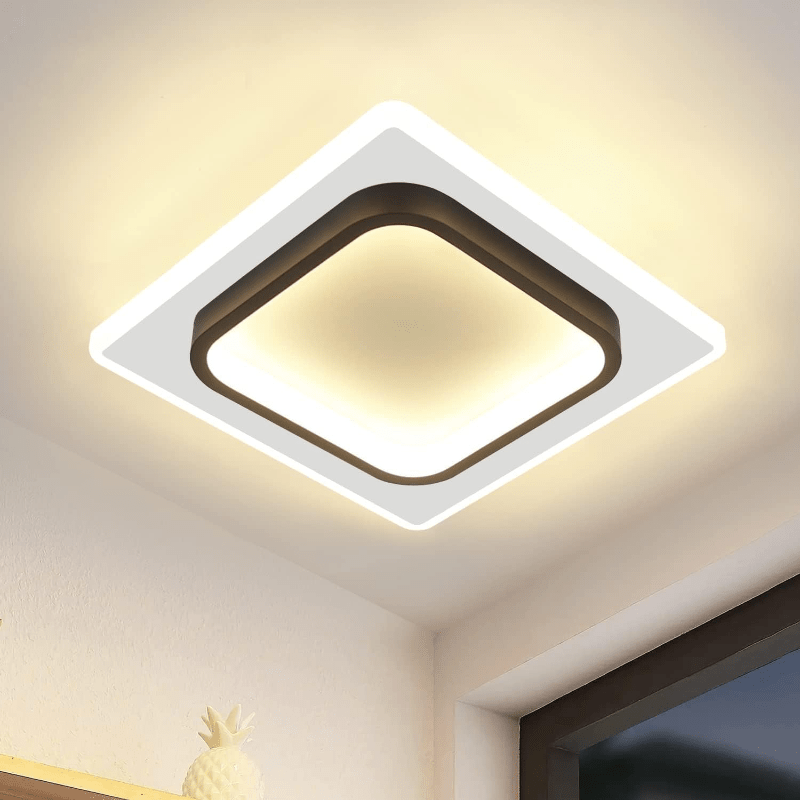 Homefire Deckenlampe LED Deckenleuchte Wohnzimmer - 16W Küchenlampe Warmweiß Schlafzimmerlampe Modern Wohnzimmerlampe Schwarz Flur Deckenbeleuchtung Klein Flurlampe Ø23.5cm für Küche Schlafzimmer [Energieklasse F] - Homefire