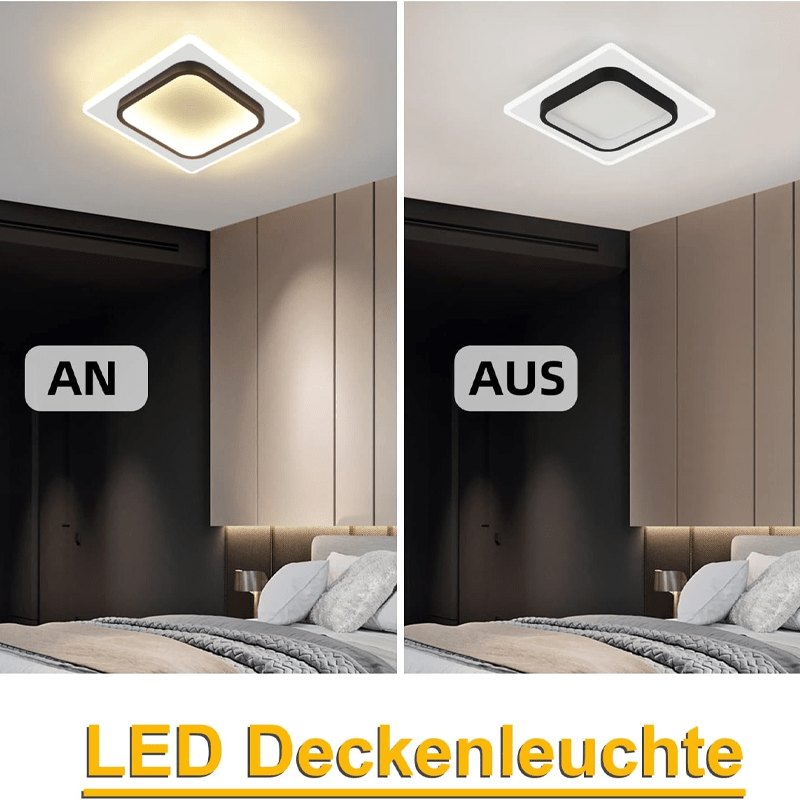Homefire Deckenlampe LED Deckenleuchte Wohnzimmer - 16W Küchenlampe Warmweiß Schlafzimmerlampe Modern Wohnzimmerlampe Schwarz Flur Deckenbeleuchtung Klein Flurlampe Ø23.5cm für Küche Schlafzimmer [Energieklasse F] - Homefire