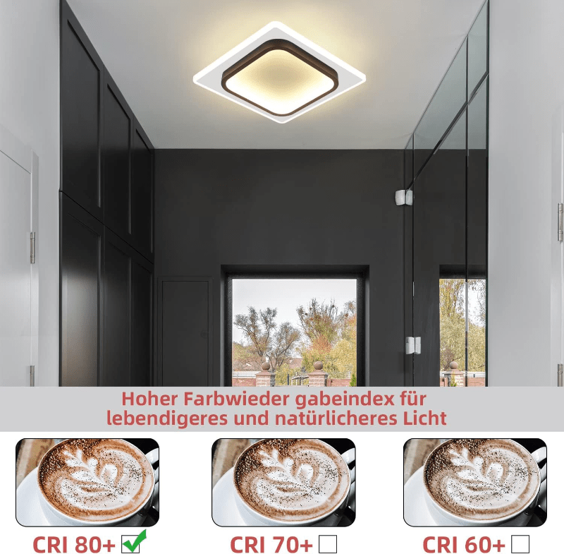 Homefire Deckenlampe LED Deckenleuchte Wohnzimmer - 16W Küchenlampe Warmweiß Schlafzimmerlampe Modern Wohnzimmerlampe Schwarz Flur Deckenbeleuchtung Klein Flurlampe Ø23.5cm für Küche Schlafzimmer [Energieklasse F] - Homefire