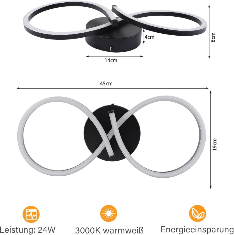 Homefire Deckenlampe LED Deckenleuchte Wohnzimmer - 24W Wohnzimmerlampe Modern Kreative Design Schwarz Küchenlampe 3000K Warmweiß Schlafzimmerlampe Flur Metall Deckenleuchten für Küche Büro [Energieklasse F] - Homefire
