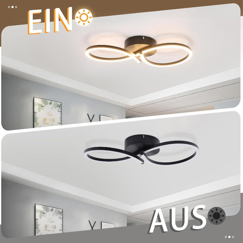 Homefire Deckenlampe LED Deckenleuchte Wohnzimmer - 24W Wohnzimmerlampe Modern Kreative Design Schwarz Küchenlampe 3000K Warmweiß Schlafzimmerlampe Flur Metall Deckenleuchten für Küche Büro [Energieklasse F] - Homefire