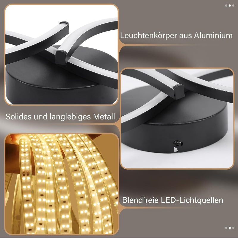 Homefire Deckenlampe LED Deckenleuchte Wohnzimmer - 24W Wohnzimmerlampe Modern Kreative Design Schwarz Küchenlampe 3000K Warmweiß Schlafzimmerlampe Flur Metall Deckenleuchten für Küche Büro [Energieklasse F] - Homefire