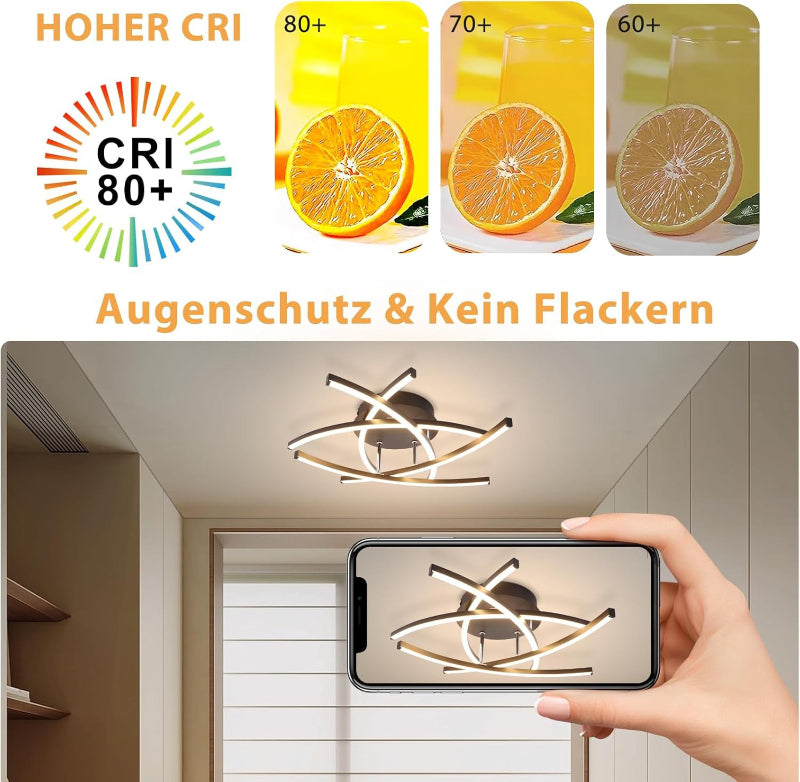 Homefire Deckenlampe LED Deckenleuchte Wohnzimmer - 32W Dimmbar Küchenlampe Schwarz mit Fernbedienung Modern Design Wohnzimmerlampe Metall Schlafzimmerlampe Flur Deckenleuchten für Kinderzimmer Büro [Energieklasse F] - Homefire
