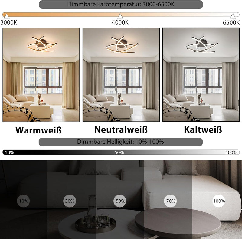 Homefire Deckenlampe LED Deckenleuchte Wohnzimmer - 32W Dimmbar Küchenlampe Schwarz mit Fernbedienung Modern Design Wohnzimmerlampe Metall Schlafzimmerlampe Flur Deckenleuchten für Kinderzimmer Büro [Energieklasse F] - Homefire