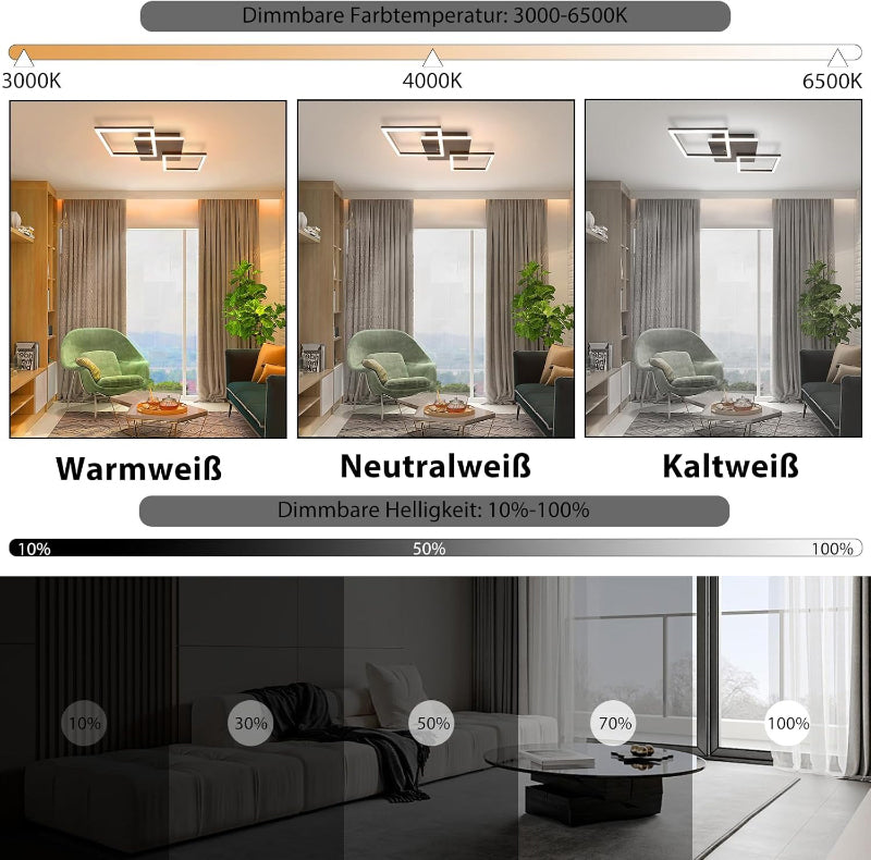 Homefire Deckenlampe LED Deckenleuchte Wohnzimmer - 32W Dimmbar Wohnzimmerlampe Modern Design Schwarz Küchenlampe mit Fernbedienung Schlafzimmerlampe Flur Metall Deckenleuchten für Küche Esszimmer [Energieklasse E] - Homefire