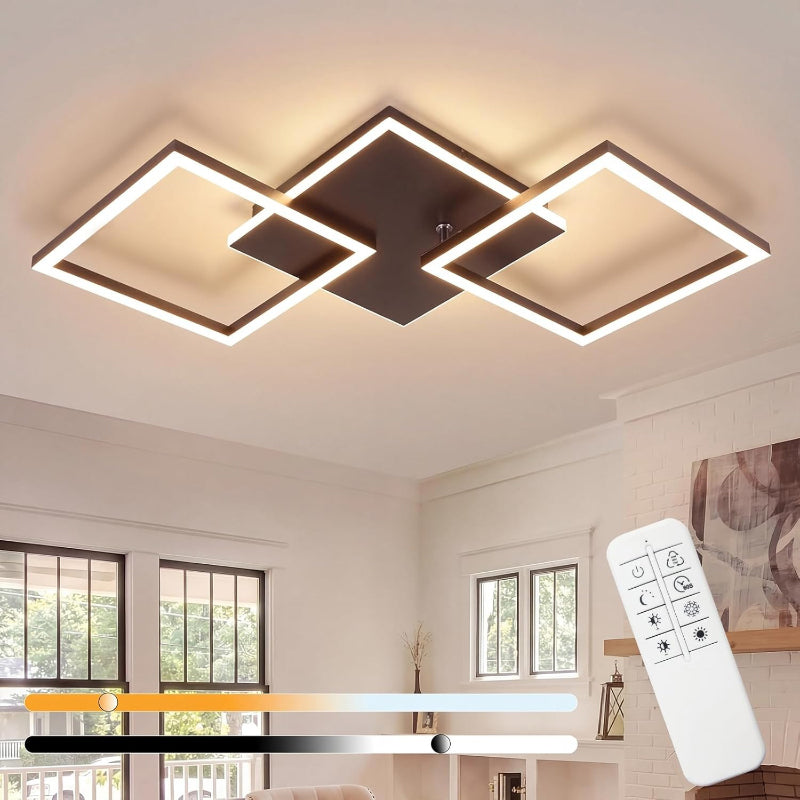 Homefire Deckenlampe LED Deckenleuchte Wohnzimmer - 32W Dimmbar Wohnzimmerlampe Modern Design Schwarz Küchenlampe mit Fernbedienung Schlafzimmerlampe Flur Metall Deckenleuchten für Küche Esszimmer [Energieklasse E] - Homefire