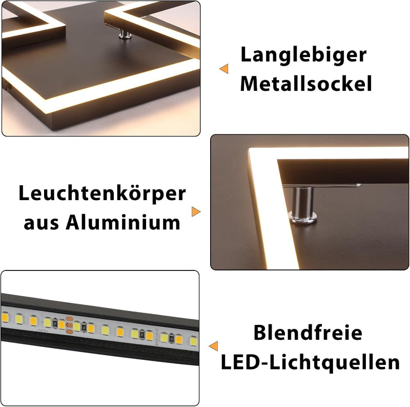 Homefire Deckenlampe LED Deckenleuchte Wohnzimmer - 32W Dimmbar Wohnzimmerlampe Modern Design Schwarz Küchenlampe mit Fernbedienung Schlafzimmerlampe Flur Metall Deckenleuchten für Küche Esszimmer [Energieklasse E] - Homefire
