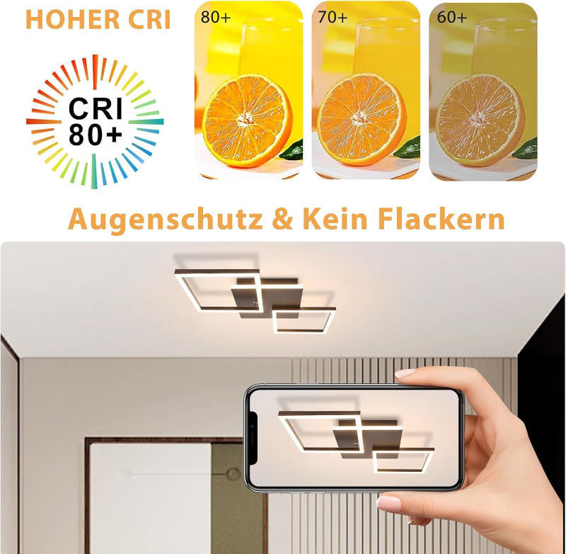 Homefire Deckenlampe LED Deckenleuchte Wohnzimmer - 32W Dimmbar Wohnzimmerlampe Modern Design Schwarz Küchenlampe mit Fernbedienung Schlafzimmerlampe Flur Metall Deckenleuchten für Küche Esszimmer [Energieklasse E] - Homefire