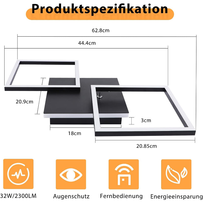 Homefire Deckenlampe LED Deckenleuchte Wohnzimmer - 32W Dimmbar Wohnzimmerlampe Modern Design Schwarz Küchenlampe mit Fernbedienung Schlafzimmerlampe Flur Metall Deckenleuchten für Küche Esszimmer [Energieklasse E] - Homefire