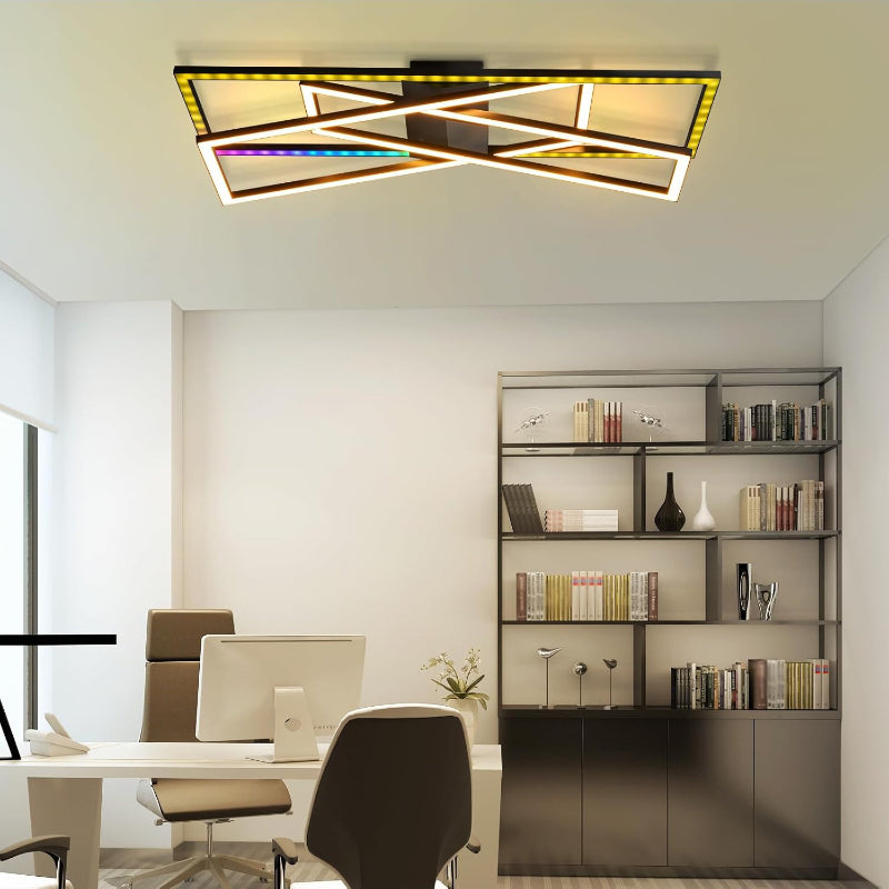Homefire Deckenlampe LED Deckenleuchte Wohnzimmer - 36W Schwarz Dimmbar Schlafzimmerlampe RGB Farbwechsel Modern Wohnzimmerlampe mit Fernbedienung Flur Deckenleuchten Rechteckig für Küche Büro - Homefire