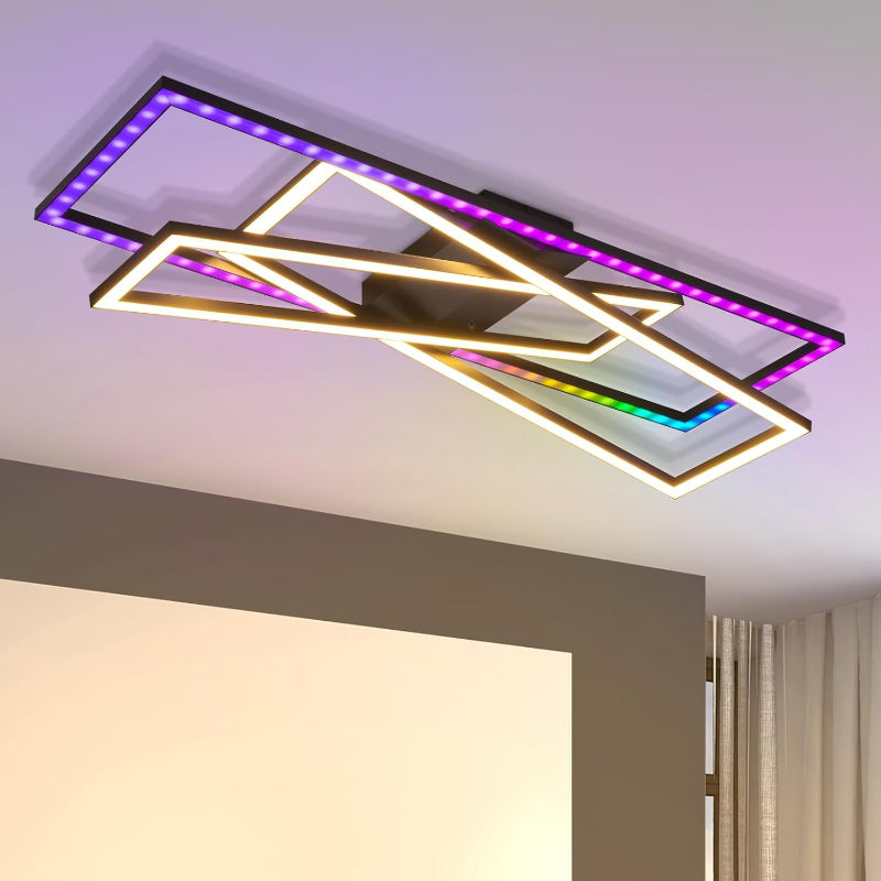 Homefire Deckenlampe LED Deckenleuchte Wohnzimmer - 36W Schwarz Dimmbar Schlafzimmerlampe RGB Farbwechsel Modern Wohnzimmerlampe mit Fernbedienung Flur Deckenleuchten Rechteckig für Küche Büro - Homefire