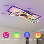 Homefire Deckenlampe LED Deckenleuchte Wohnzimmer - 36W Schwarz Dimmbar Schlafzimmerlampe RGB Farbwechsel Modern Wohnzimmerlampe mit Fernbedienung Flur Deckenleuchten Rechteckig für Küche Büro - Homefire