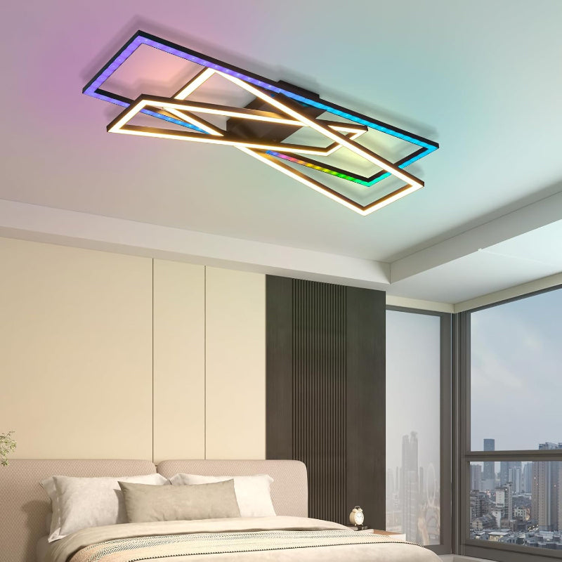 Homefire Deckenlampe LED Deckenleuchte Wohnzimmer - 36W Schwarz Dimmbar Schlafzimmerlampe RGB Farbwechsel Modern Wohnzimmerlampe mit Fernbedienung Flur Deckenleuchten Rechteckig für Küche Büro - Homefire