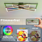 Homefire Deckenlampe LED Deckenleuchte Wohnzimmer - 36W Schwarz Dimmbar Schlafzimmerlampe RGB Farbwechsel Modern Wohnzimmerlampe mit Fernbedienung Flur Deckenleuchten Rechteckig für Küche Büro - Homefire