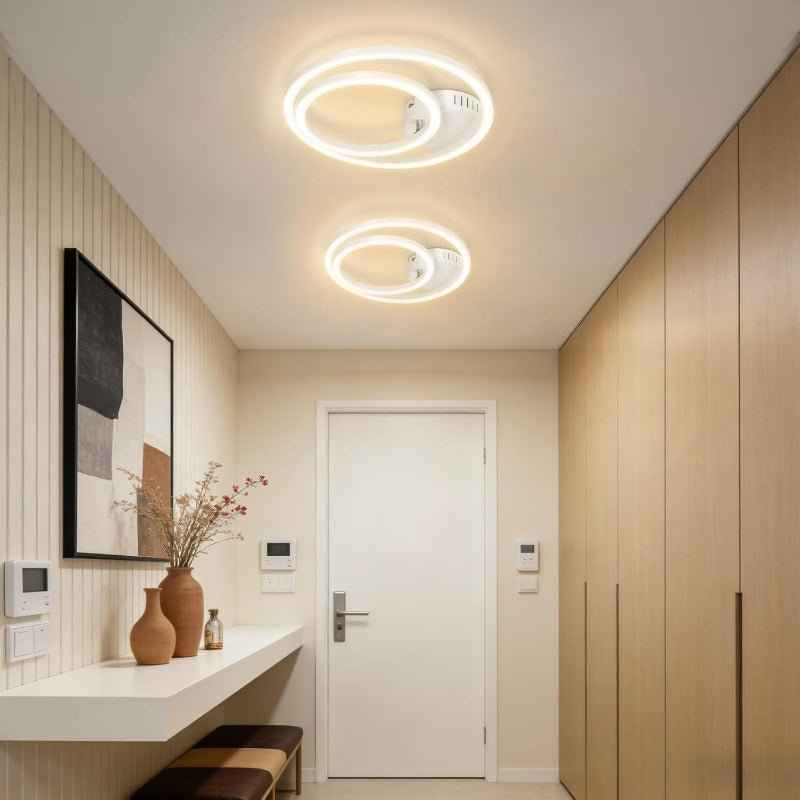 Homefire Deckenlampe LED Deckenleuchte Wohnzimmer 40cm - 23W Weiß Küchenlampe 3000K Warmweiß Wohnzimmerlampe Modern Schlafzimmerlampe 2-Ringe Design Deckenbeleuchtung für Küche Schlafzimmer Flur Büro - Homefire