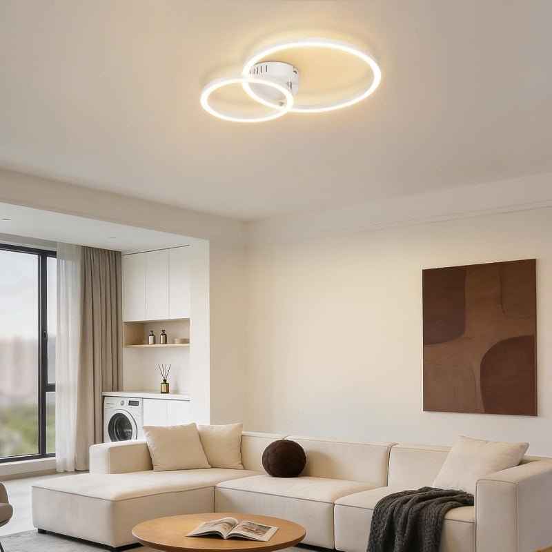 Homefire Deckenlampe LED Deckenleuchte Wohnzimmer 40cm - 23W Weiß Küchenlampe 3000K Warmweiß Wohnzimmerlampe Modern Schlafzimmerlampe 2-Ringe Design Deckenbeleuchtung für Küche Schlafzimmer Flur Büro - Homefire