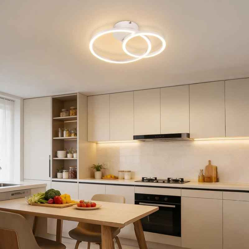 Homefire Deckenlampe LED Deckenleuchte Wohnzimmer 40cm - 23W Weiß Küchenlampe 3000K Warmweiß Wohnzimmerlampe Modern Schlafzimmerlampe 2-Ringe Design Deckenbeleuchtung für Küche Schlafzimmer Flur Büro - Homefire