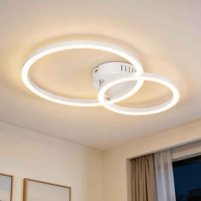 Homefire Deckenlampe LED Deckenleuchte Wohnzimmer 40cm - 23W Weiß Küchenlampe 3000K Warmweiß Wohnzimmerlampe Modern Schlafzimmerlampe 2-Ringe Design Deckenbeleuchtung für Küche Schlafzimmer Flur Büro - Homefire