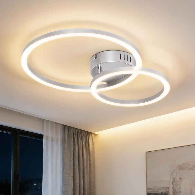 Homefire Deckenlampe LED Deckenleuchte Wohnzimmer 40cm - 23W Weiß Küchenlampe 3000K Warmweiß Wohnzimmerlampe Modern Schlafzimmerlampe 2-Ringe Design Deckenbeleuchtung für Küche Schlafzimmer Flur Büro - Homefire