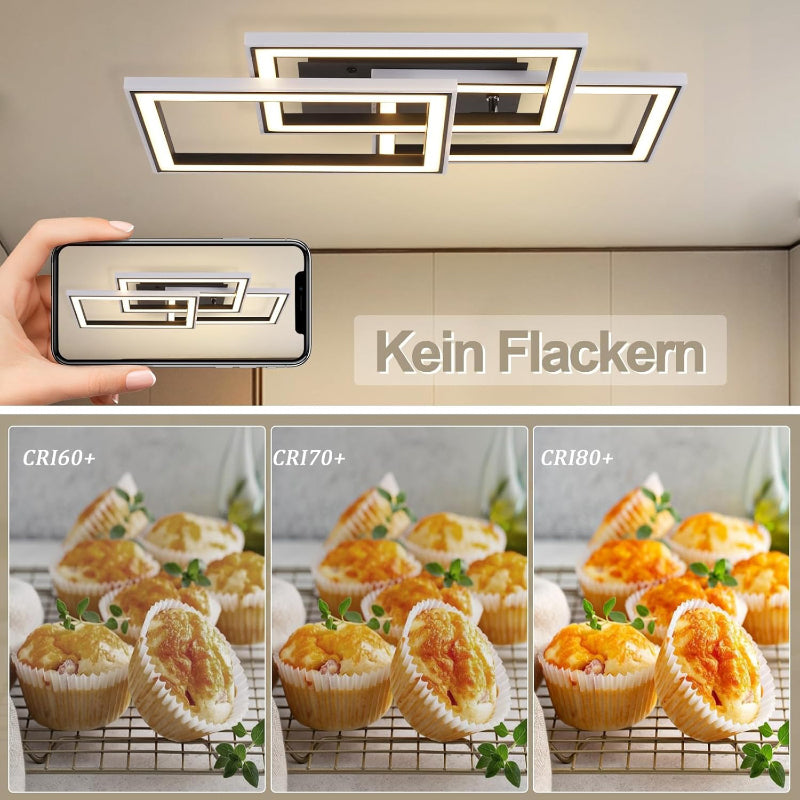 Homefire Deckenlampe LED Deckenleuchte Wohnzimmer - 45W Wohnzimmerlampe RGB Farbwechsel Schwarz Modern Schlafzimmerlampe Dimmbar mit Fernbedienung Flurlampe Schwenkbar Deckenlampen für Kinderzimmer [Energieklasse F] - Homefire