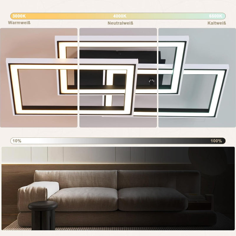 Homefire Deckenlampe LED Deckenleuchte Wohnzimmer - 45W Wohnzimmerlampe RGB Farbwechsel Schwarz Modern Schlafzimmerlampe Dimmbar mit Fernbedienung Flurlampe Schwenkbar Deckenlampen für Kinderzimmer [Energieklasse F] - Homefire
