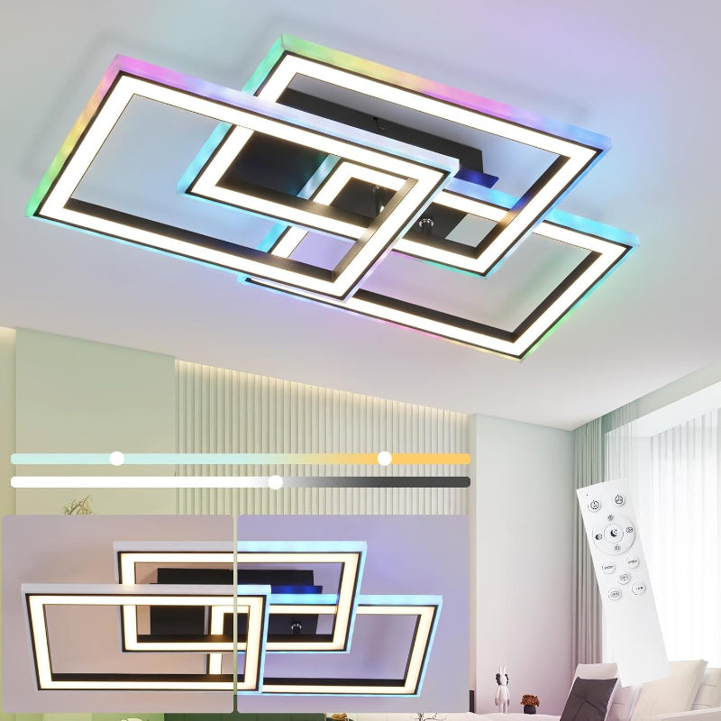 Homefire Deckenlampe LED Deckenleuchte Wohnzimmer - 45W Wohnzimmerlampe RGB Farbwechsel Schwarz Modern Schlafzimmerlampe Dimmbar mit Fernbedienung Flurlampe Schwenkbar Deckenlampen für Kinderzimmer [Energieklasse F] - Homefire